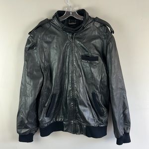 Vintage Members Only Black Leather Bomber Jacket Size XLT